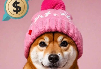 shiba inu dog wearing a pink knitted hat